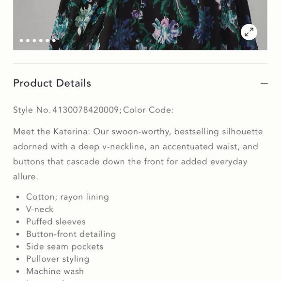 Anthropologie THE KATERINA BUTTON-FRONT DRESS - Black, Green, and Purple Floral - Picture 8 of 8